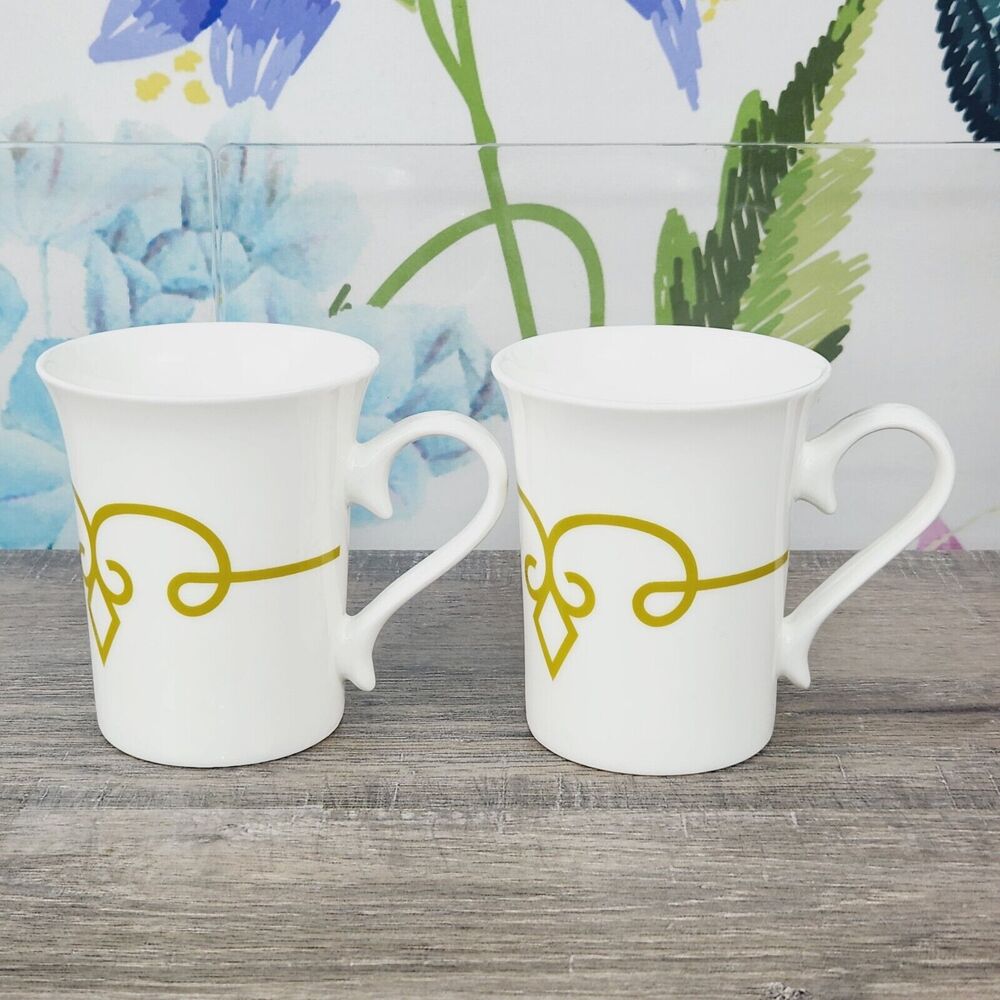 Starbucks Tazo Diamond Scroll Coffee Cup Mug White 8.5 oz 2015 Lot of 2